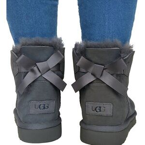 Ugg Australia Mini Bailey Bow II SHEERLING Boots Snow Gray Women's Woman's 7